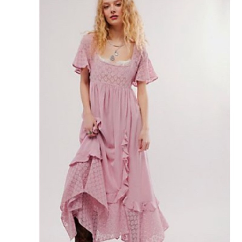 Free People Pink Prairie Lace Dress